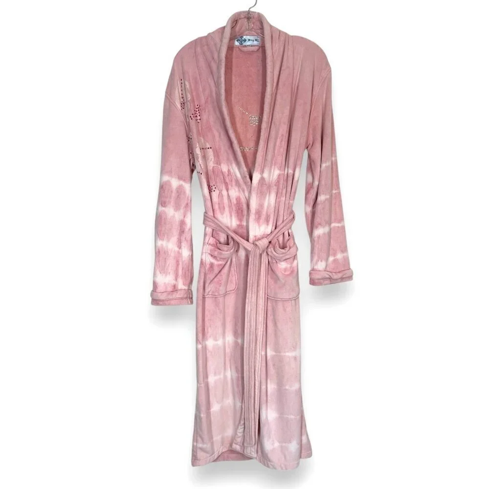 Vintage Y2K Pink Robe Skulls Medium Rhinestones Bling Rare Whimsigoth